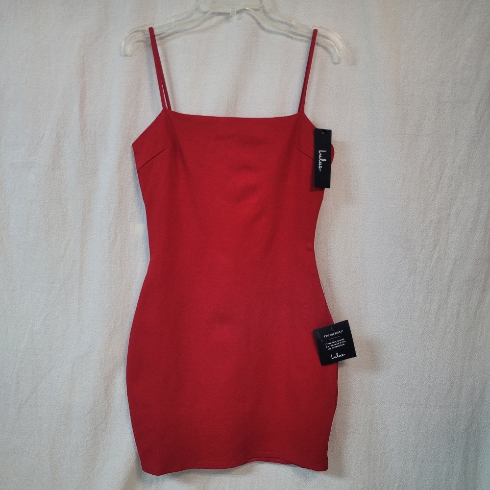 New Lulus Flaunt It Red Bodycon Mini Spaghetti Strap Dress Cocktail Sz SMALL
